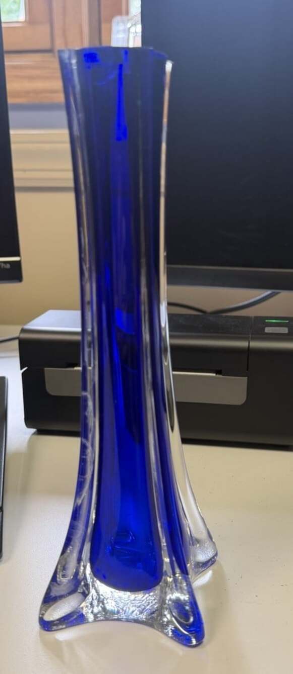 AAC American Asian Commerce Cobalt Blue Clear Hand Blown Glass Flower Bud Vase